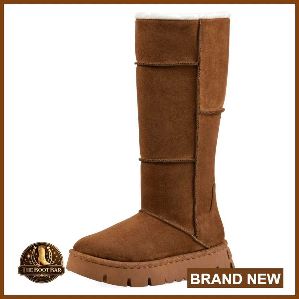 Platform Knee-High Boots with Faux Fur Lining and Cushioned Insole